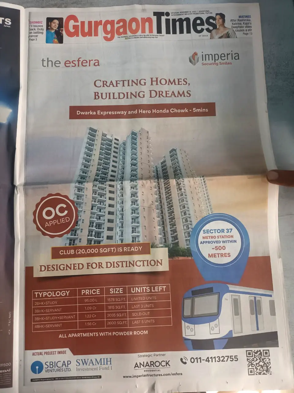 18 NOV 2023 ESFERA AD GURGAON TIMES-1